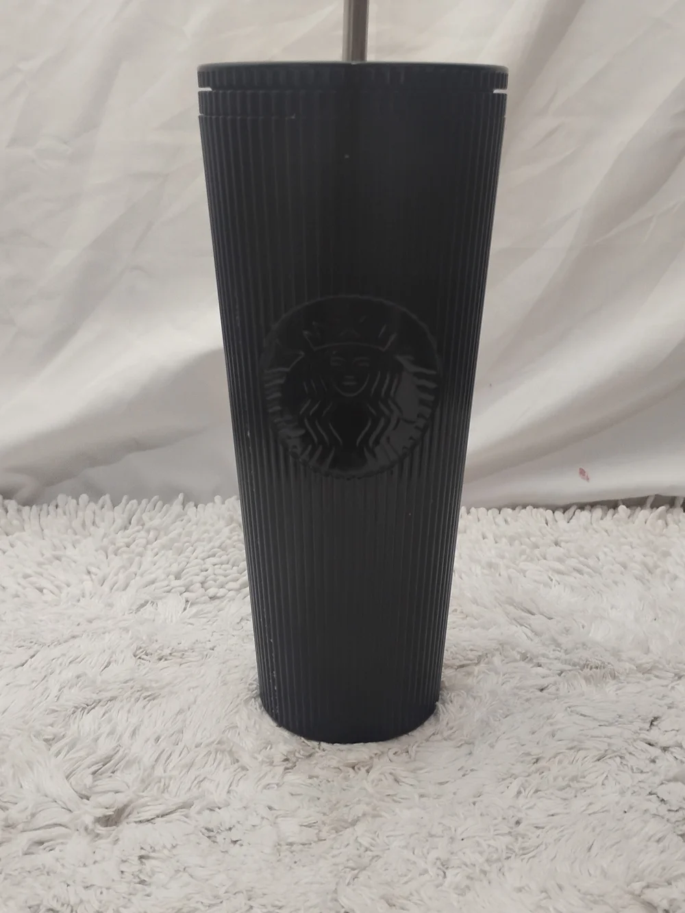 Starbucks Black Ribbed Stainless Tumbler with Straw